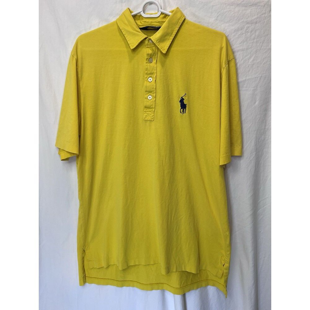 Polo Golf Ralph Lauren L Large Shortsleeve Yellow With Navy Blue Big Pony Polo